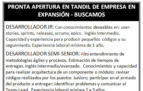 Empresa en expansin de pronta apertura en Tandil busca profesionales